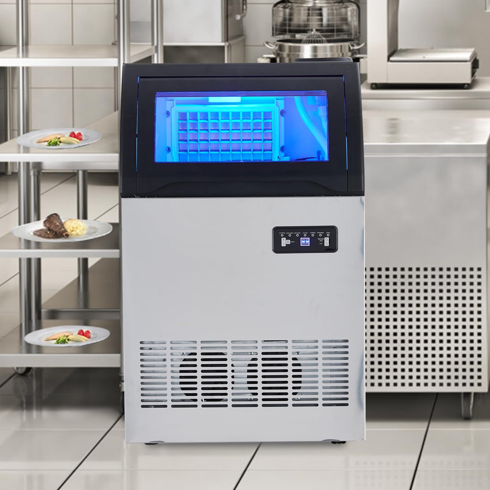 Tuekys Commercial Ice Maker, 155 Lbs/24H Stainless Steel Undercounter Ice Maker, LED Digital Display Freestanding Ice Machine, 33 Lbs Storage Capacity for Bars/Cafes/Homes