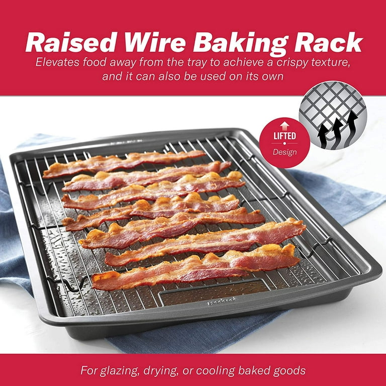 GoodCook 15 x 10.5 Premium Nonstick Carbon Steel Crispy Bacon  Multipurpose Baking Pan Set, Dark Gray