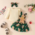 thumbnail image 4 of GYRATEDREAM Infant Baby Girl Christmas Thanksgiving Outfit Ruffle Long Sleeve Romper Skirt Set Suspender Dress 3Pcs Clothes Set for 0-18M Green, 4 of 9