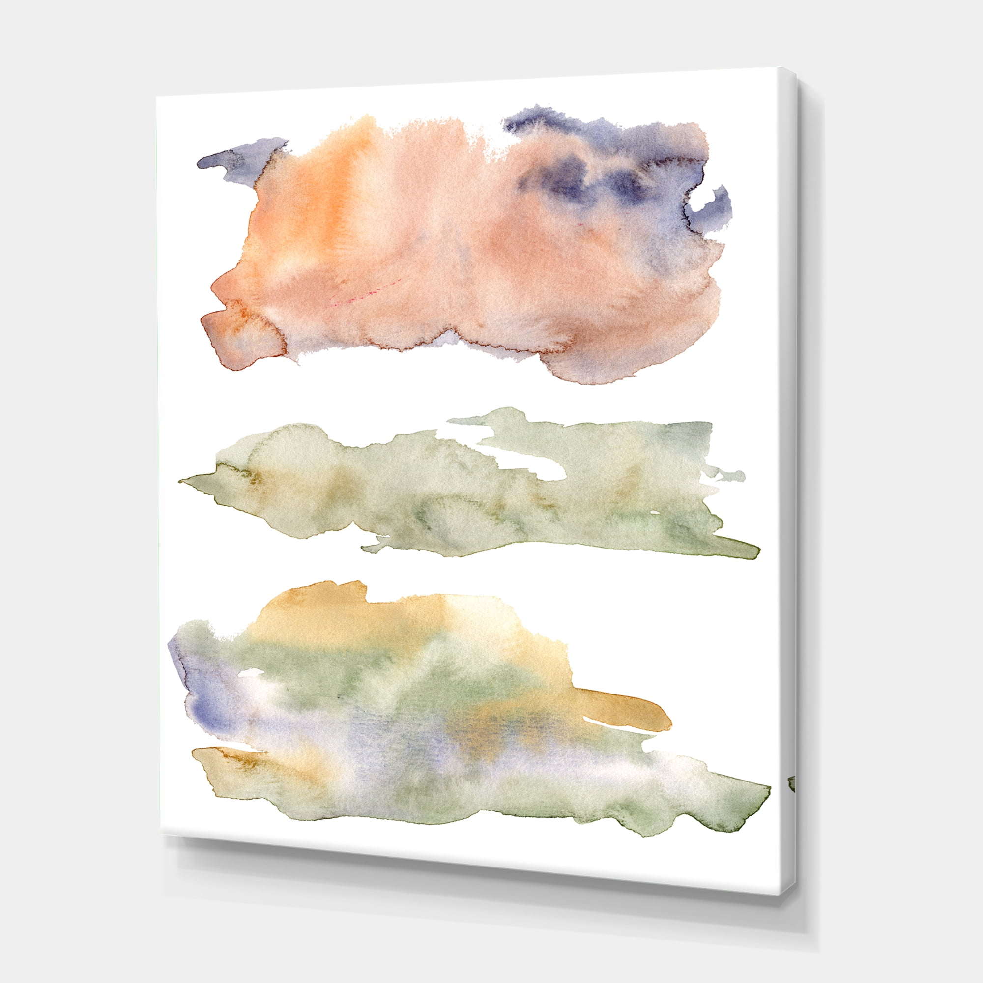 Designart ' Abstract Orange Blue and Beige Green Clouds ' Modern Canvas Wall Art Print