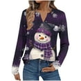 thumbnail image 2 of Qulqfy Christmas Tshirts Women Purple Xmas V Neck Cute Funny Snowman Long Sleeve Plus Size Shirts Christmas Shirts for Women, 2 of 7