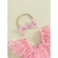 thumbnail image 6 of JYYYBF Infant Baby Girl Valentine's Day Jumpsuit with Bow Headband Fly Sleeve Heart Print Tulle Mesh Dress Romper Set, 6 of 6