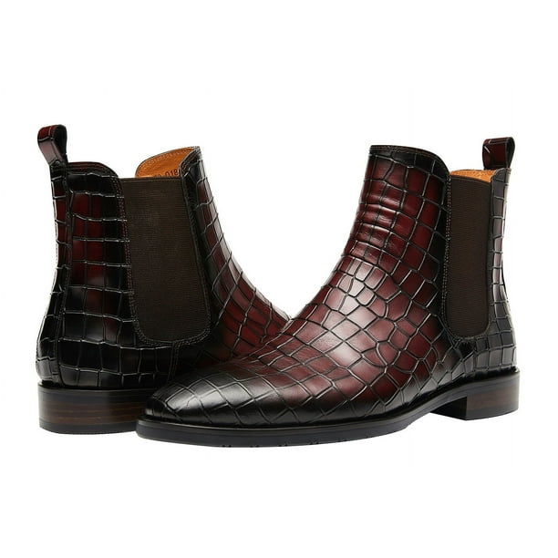 Santimon Genuine Leather Men Chelsea Boots Crocodile Pattern Ankle Boots Classic Casual Boots Brown Us 9.5 Brown Us 9.5
