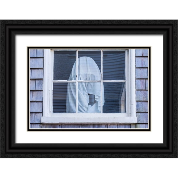 Bibikow, Walther 24x17 Black Ornate Wood Framed with Double Matting Museum Art Print Titled - USA-Massachusetts-Nantucket Island. Nantucket Town-wrapped shape in window