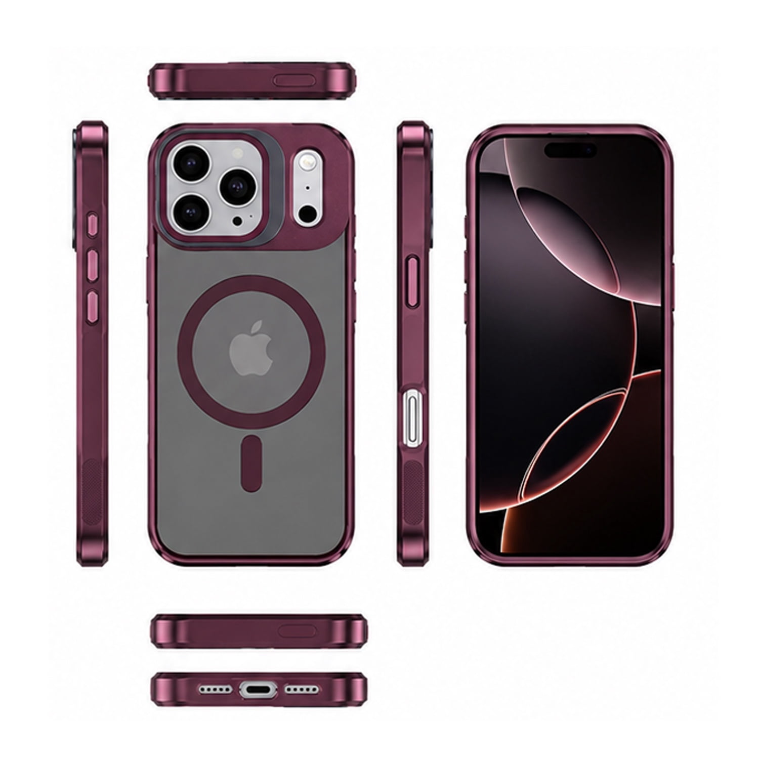Transparent Camera Guard Stand Case for iPhone 17 Pro Max - Red