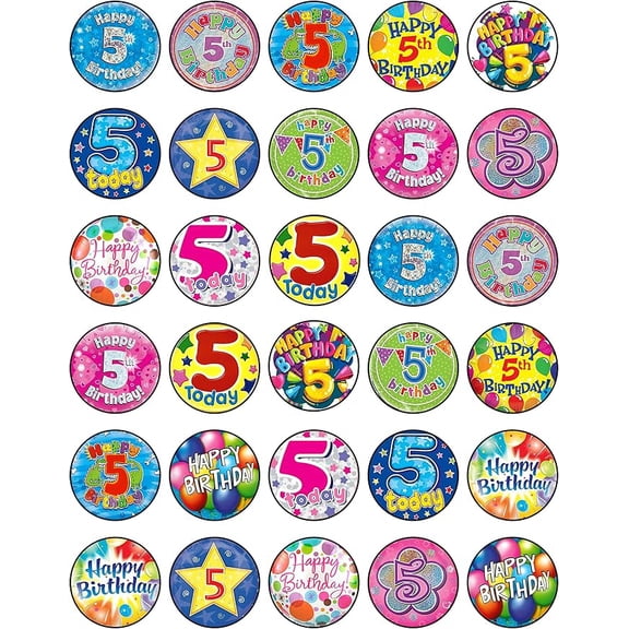 30x 5th Birthday Cupcake Toppers – Edible Happy Birthday Décor, Wafer Sheet Cake Decorating