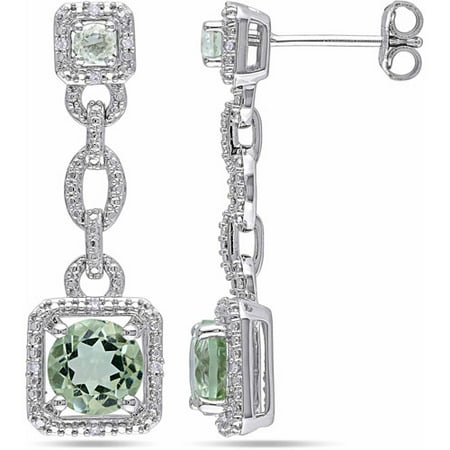 2-4/5 Carat T.G.W. Green Amethyst and Diamond Accent Sterling Silver Dangle Earrings