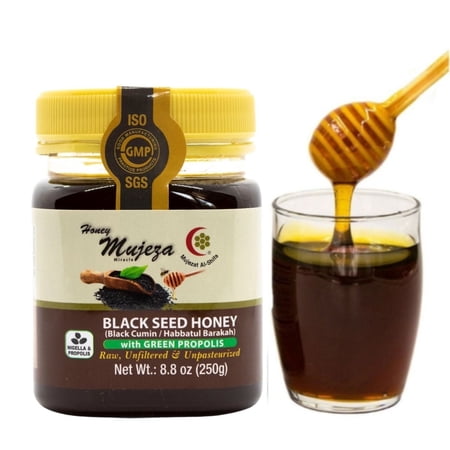 Mujeza Black Seed Honey with Propolis - Not Mixed with Oil or Powder - Gluten Free - Non GMO - Organic Honey - Immune Booster - 100% Natural Raw Honey (250g /8.8oz)