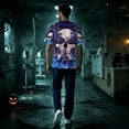 thumbnail image 3 of LNZGNM Halloween Scrub Top for Men Short Sleeve V Neck Skull Print Easy Care Loose Fit Stretch Work Uniform Comfort,Blue(S), 3 of 5