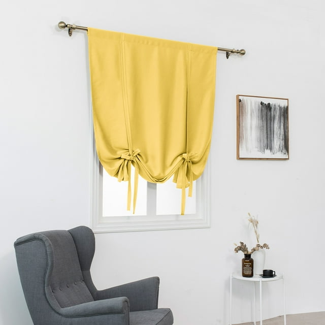 Sexy Dance Half Window Curtains Rod Pocket Kitchen Valance Ruched Decor Short Blackout Curtain Solid Color Darkening Panels Waterproof Thermal Insulated Yellow 47.24 x 47.24"