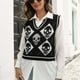 thumbnail image 4 of Top Sin Mangas Con Cuello En V, Chaleco De Suéter De Mujer Amigable Con La Piel A Cuadros De Diamantes A La Moda Para El Club Para Ir De Compras ANGGREK Negro S, 4 of 8