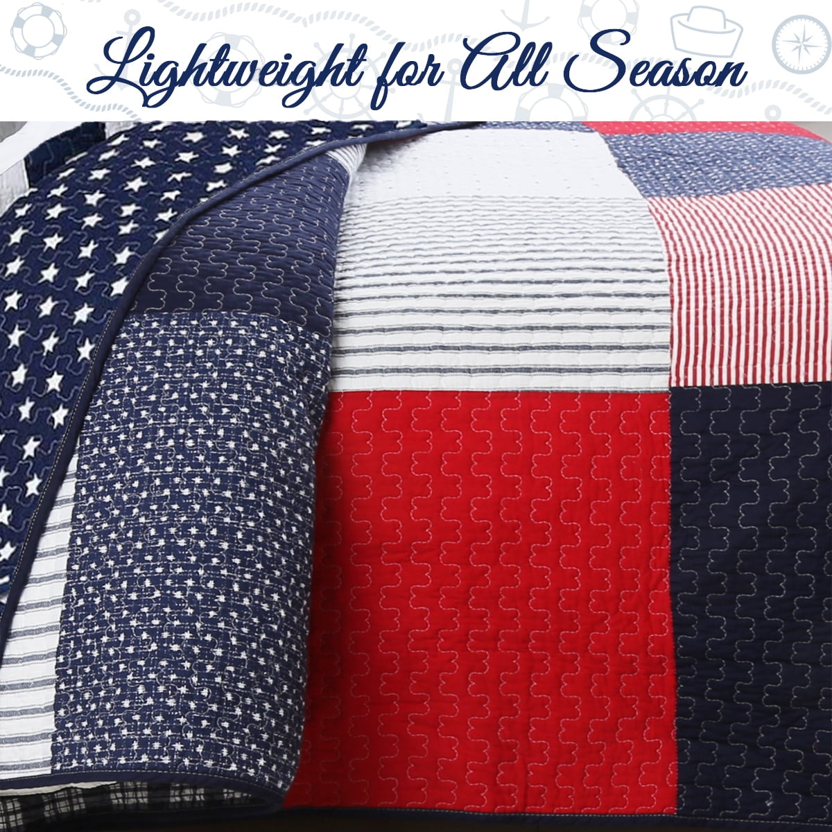 Cozy Line Home Fashions Cozy Line Patriotic Patchwork Plaid Red White Blue Reversible Cotton Quilt Bedding Set Queen