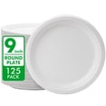thumbnail image 1 of Platos de papel desechables RACETOP, 9 pulgadas, paquete de 125, bagazo blanco, 1 of 9