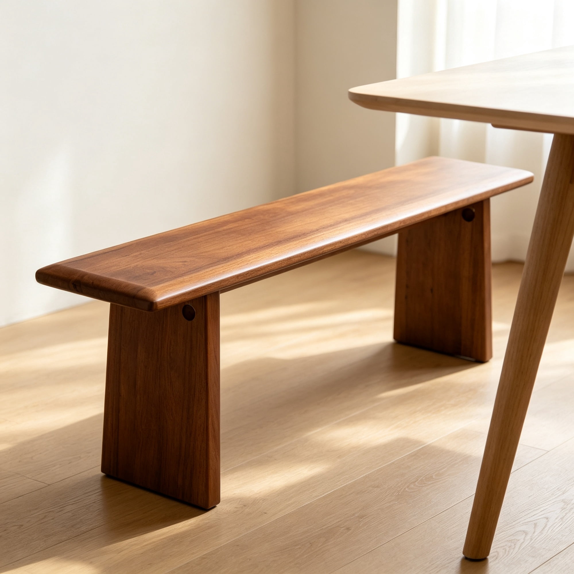 GARITIN Solid Wood Dining Bench 54.6 Inch Hand-Crafted Wooden Entryway Bench Heavy-Duty 300 LBS Capacity Long Bench for Dining Table Hallway Bedroom Walnut