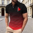thumbnail image 1 of Pisexur T-shirt à Manches Courtes pour Homme Homme Décontracté Ample Mode Rayé Feuille d'Érable Imprimée Bouton Chemise à Manches Courtes Col Rabattu Rouge,m, 1 of 5