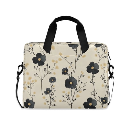 FORMRS 16" Laptop Bag Carrying Sleeve Case with Handle Travel Shoulder Briefcase, Small Black Flowers