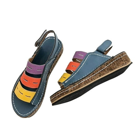 

Womens Colorblock Flat Open Toe Casual Sandals Islander Walking Sandals Arch Support Trail Outdoor Hiking Sandals with Velcro for Walk/Outdoor/Travel/Camping