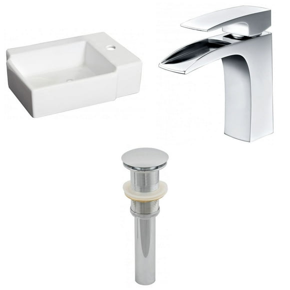 16.25-in. W Wall Mount White Bathroom Vessel Sink Set For 1 Hole Right Faucet AI-26183