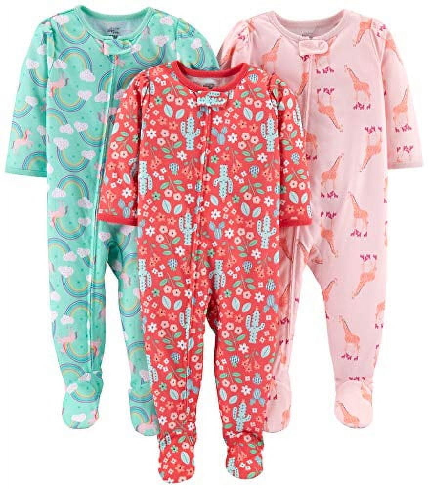 Simple Joys by Carter s Girls 3 Pack Snug Fit Footed Cotton Pajamas floral turtle swan 18 Months Walmart