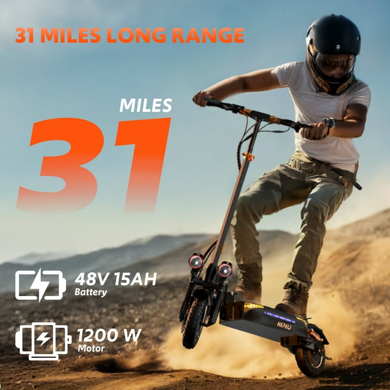 Off Road Electric Scooter for Adults, 1200W, 48V 15AH, 31Mph Top