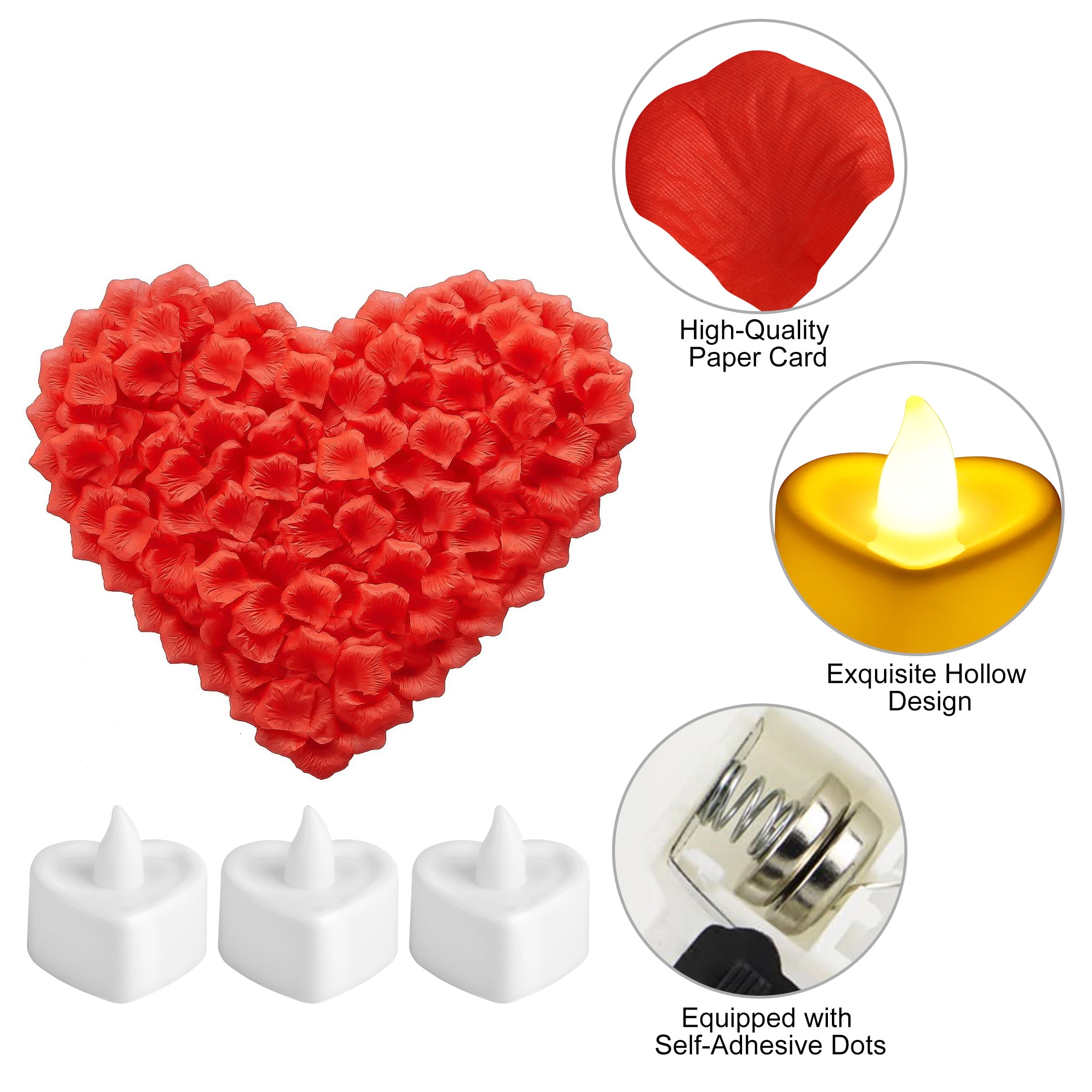 1000pcs Rose Petals for Romantic Night, TSV Fake Red Silk Rose Petals with 24 LED Tea Lights Candles Romantic Night Set