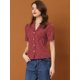 thumbnail image 2 of Blusa de lunares con corazón dulce para mujer, cuello en V, manga corta, casual, con botones rojo XL, 2 of 6