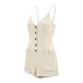 thumbnail image 4 of ClodeEU Women's Spaghetti Strap Romper Shorts, Button Front Sleeveless Jumpsuit with Pockets, Casual Summer One-Piece Outfit Beige,Women's Plus S, 4 of 7