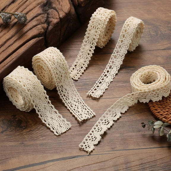 20 Yard Beige Scalloped Edge Lace Antique Crochet Cotton Lace Trim Vintage Decorative Lace Decorative Ribbon Lace Fabric for Sewing Craft Wedding Decoration,width 0.39 in