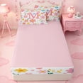 thumbnail image 4 of meiyoeat Girls Personalized Monogram M Gifts Zipper Twin Comforter Sets with Fitted Sheet and 2 Pillowcases For Kids,Watercolor Kawaii Floral Zipper Bedding Set,pink Reversible,4-Piece, 4 of 7