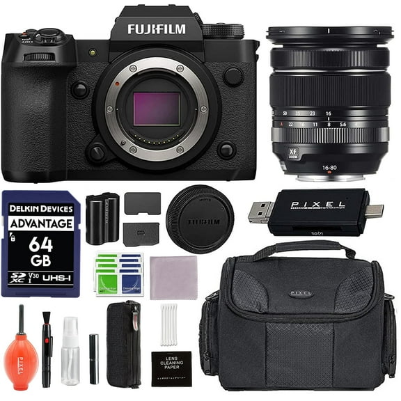 Fujifilm X-H2 Mirrorless Camera with XF16-80mm Lens - Black with Advanced Bundle, Delkin 64GB SD Card, Gadget Bag 200 Series, Blower & More | Fuji xh2