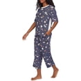 thumbnail image 2 of DKNY Women's Elastic Waistband Capri & Short Sleeve Pajama Set (Navy Star, XL), 2 of 5