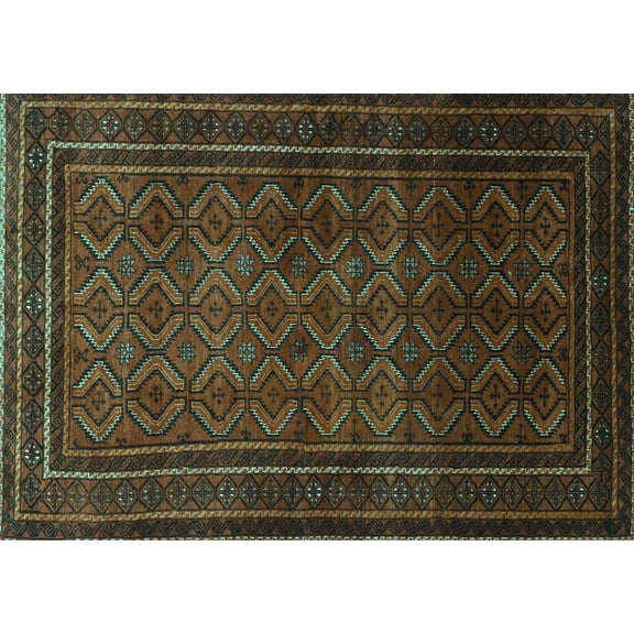 Ahgly Company Machine Washable Indoor Rectangle Southwestern Turquoise Blue Country Area Rugs, 5' x 7'