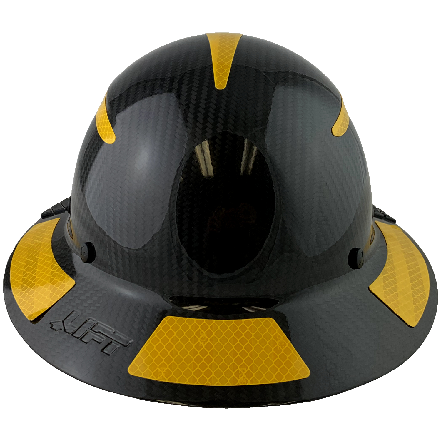 Lift Safety Helmet - Actual Carbon Fiber Full Brim Hard Hat - Glossy Black with Yellow Reflective Decals with Hard Hat Tote Bag