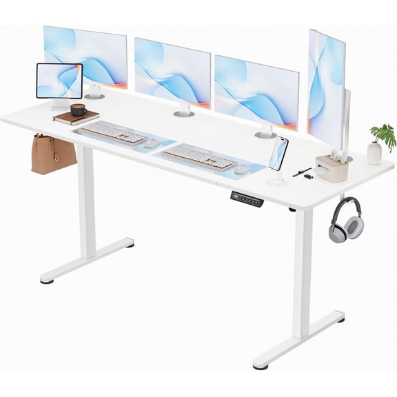 Electric Standing Desk, 63" x 24" Sit-Stand Height Adjustable Desk with 4 Memory Presets (White)