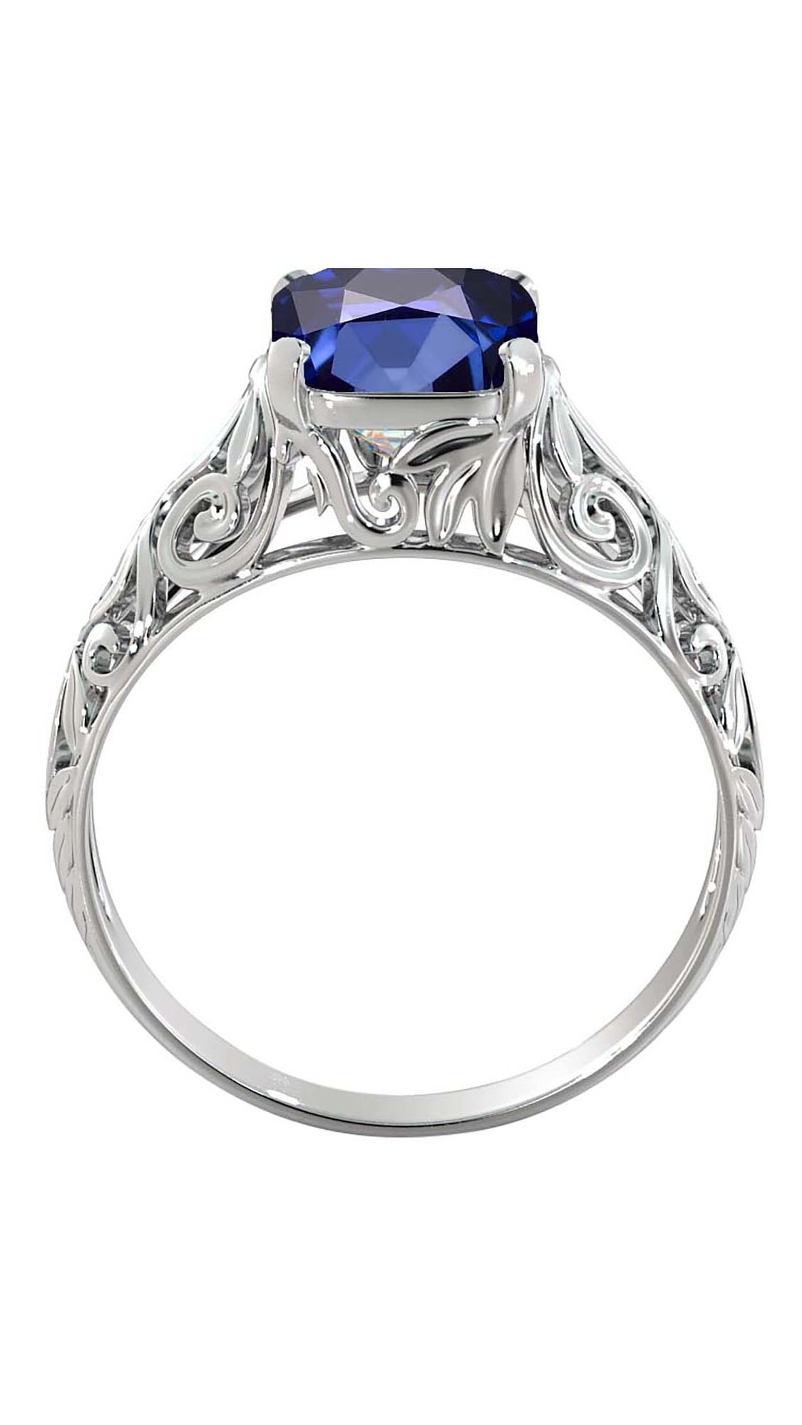 Vintage Art Deco 2Ct Oval Sapphire Cocktail Engagement Ring 14k White Gold Over 