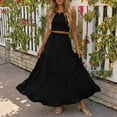 thumbnail image 2 of Boho Skirts for Women High Waist Flowy A Line Midi Casual Summer Skirt with Pockets Elastic Waistband Black L, 2 of 7