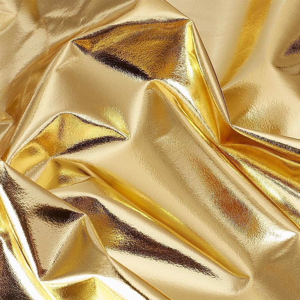 3.6 Yard Metallic Foil Spandex Fabric 60 Inch Wide Polyester Shiny Stretch Fabric Hologram Spandex Iridescent for Dancewear Costumes Home Upholstery Bags Wallets Making Light Golden