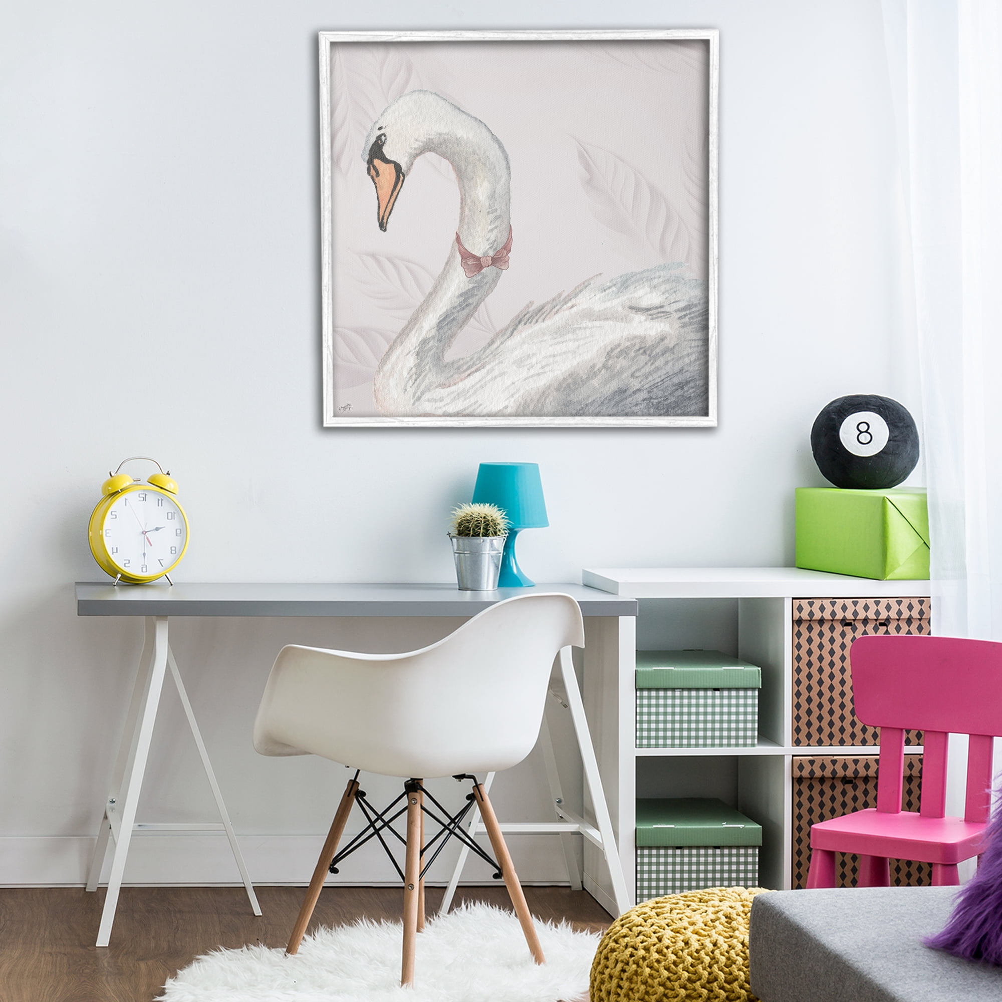 Stupell Industries Soft Classic Swan & Bow White Framed Giclee Art, design by Elizabeth Medley