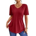 thumbnail image 3 of Fantaslook Blouses for Women Dressy Casual V Neck Pleated Tunic Tops Summer Short Sleeve Boho Shirts, 3 of 9