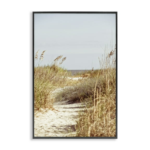 Stupell Industries Sandy Path with Reeds Landscape Photography Black Framed Art Print Wall Art, 12 x 18