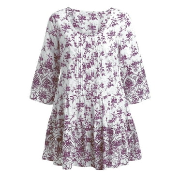 Ellos Women's Tiered Floral 3/4 Sleeve Tunic Tunic