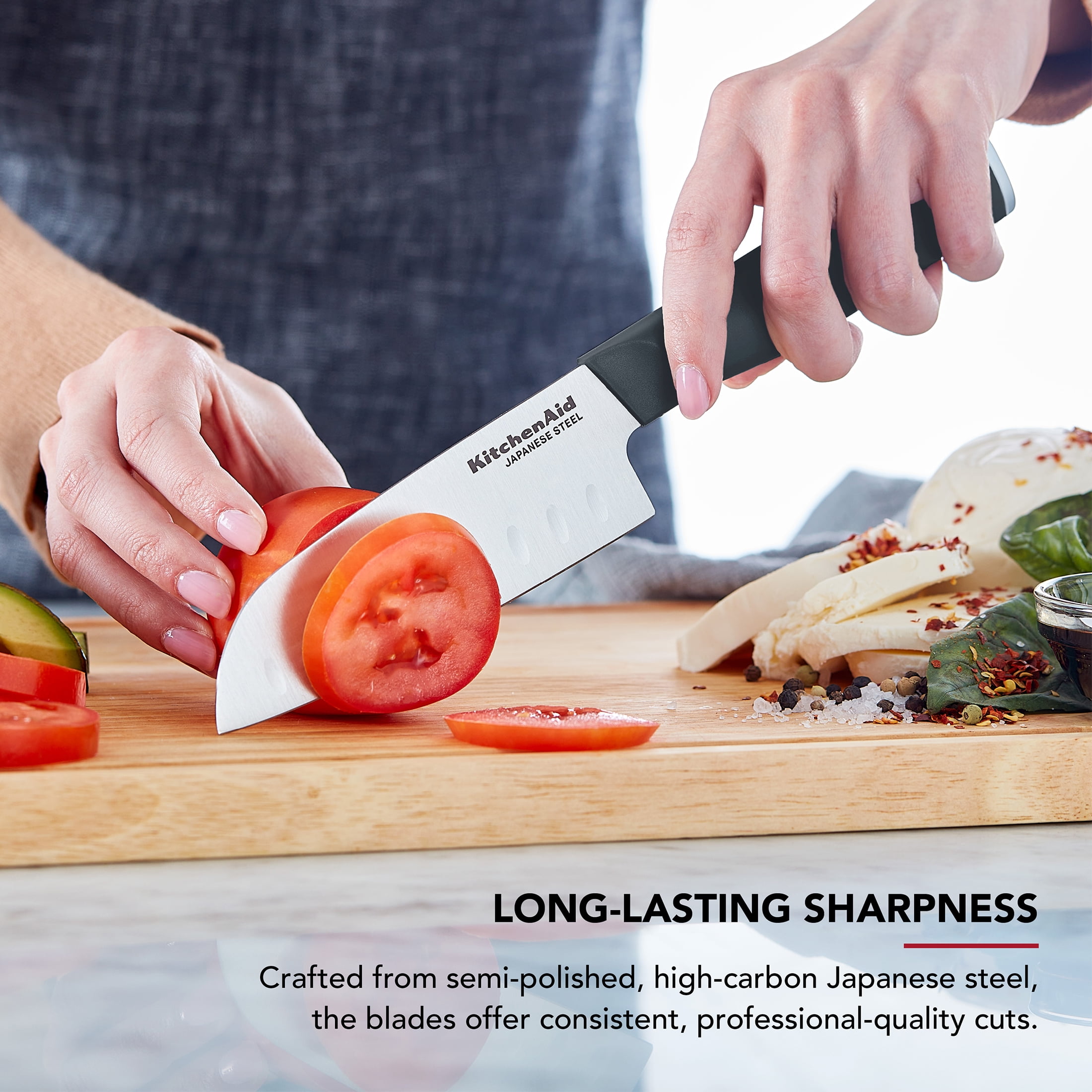 KitchenAid 4-Piece Chef Knife Set with Blade Covers, High-Carbon Japanese Steel, Charcoal Gray
