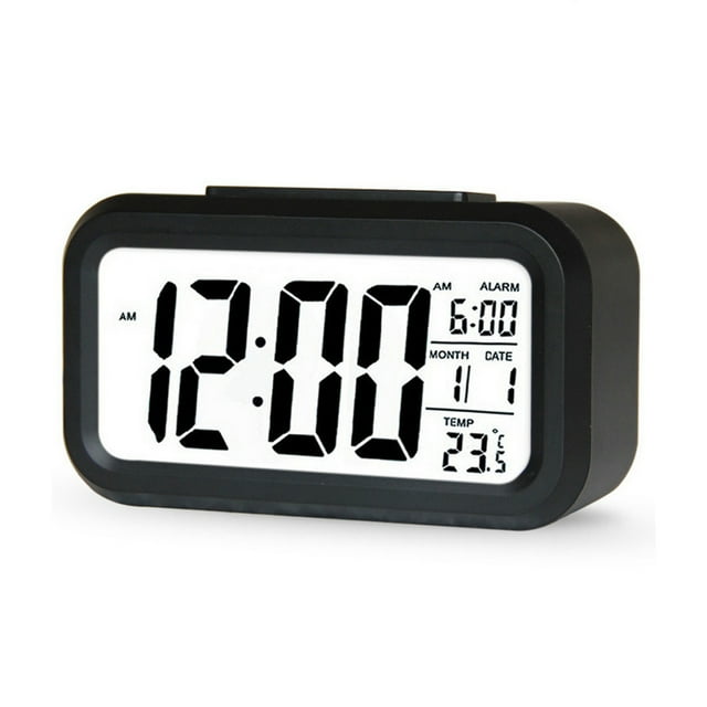 pitrice Réveil de Table Affichage Numérique Thermomètre de Température de Chambre Calendrier Rétroéclairé Horloges de Répétition Portables pour la Maison Noir
