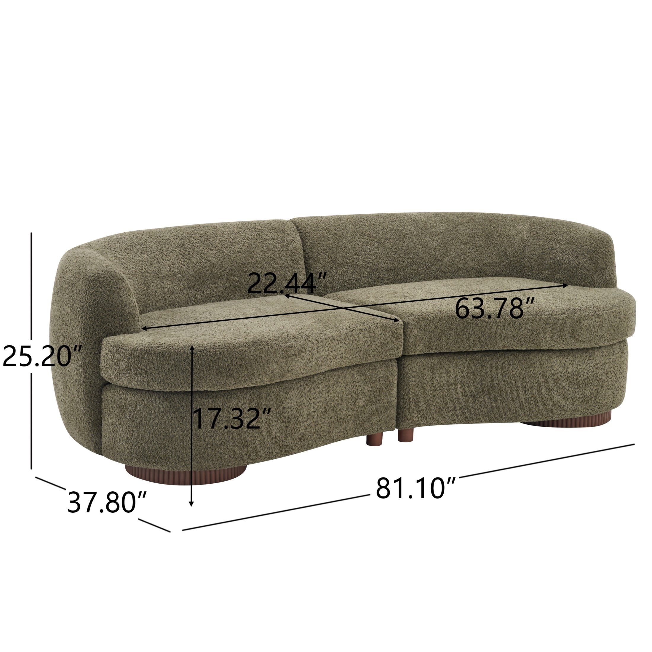 Christopher Knight Home 81.1" Curved Modular Boucle Sofa, 3-Seat Living Room Couch, Olive Green