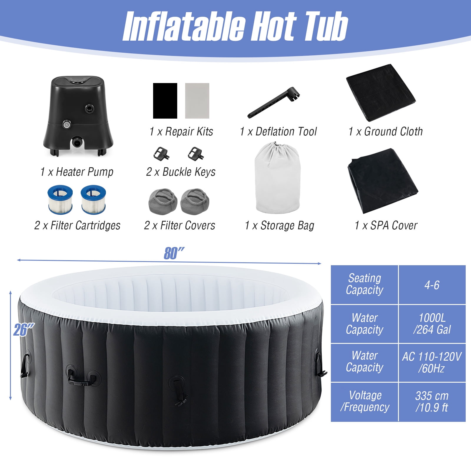 Infans 80" Round SPA Pool Inflatable Hot Tub with 130 Air Jets Electric Heater Pump