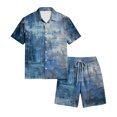 thumbnail image 5 of Men's 2 Piece Summer Outfit Casual Short Sleeve Button Down Shirt and Drawstring Shorts Set Texture Print Vacation Tracksuit, 5 of 6