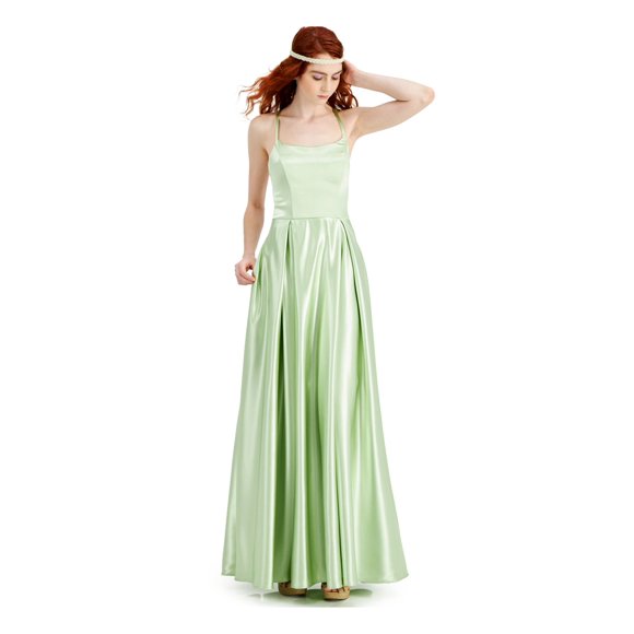 SPEECHLESS Femmes Vert Bretelles Spaghetti Plissé Cou Carré Pleine Longueur une Ligne Robe de Bal Juniors 5