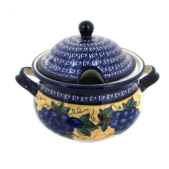 Blue Rose Polish Pottery Grapes Soup Tureen