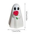 thumbnail image 2 of Halloween Ghost Resin Statue Figurine with Sunglasses Bow and Pumpkin Basket Hand-Painted 3D Sculpted Spooky Ornament for Home Tabletop Shelves Fireplace Display Decor, 2 of 6