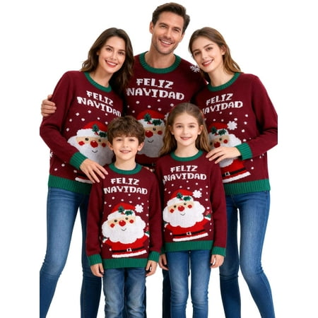 BadPiggies Christmas Matching Family Sweater Ugly Knitted Pullover Couples Crewneck Santa Holiday Jumper - Women